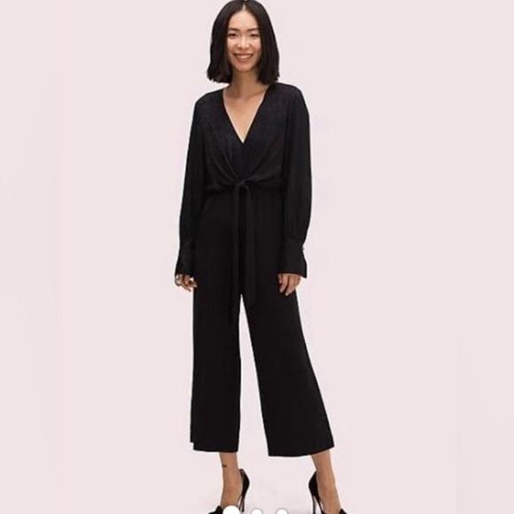kate spade Pants - Kate Spade Black Tie Front Wide Leg Jumpsuit NWOT